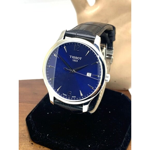 Tissot Men's Watch Swiss Quartz Blue Dial 42mm Black Leather Band T0636101604700 - Picture 1 of 14